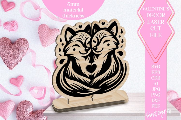 Foxes Love Valentine Ornament Laser Cut SVG v3