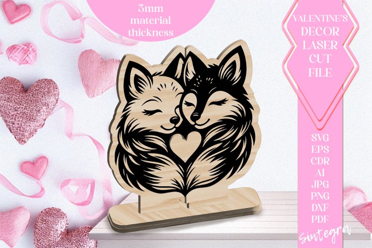 Foxes Love Valentine Ornament Laser Cut SVG v4