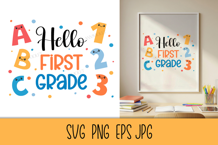 Hello 1st Grade SVG | Back to School 2026 | First Grade PNG example image 1