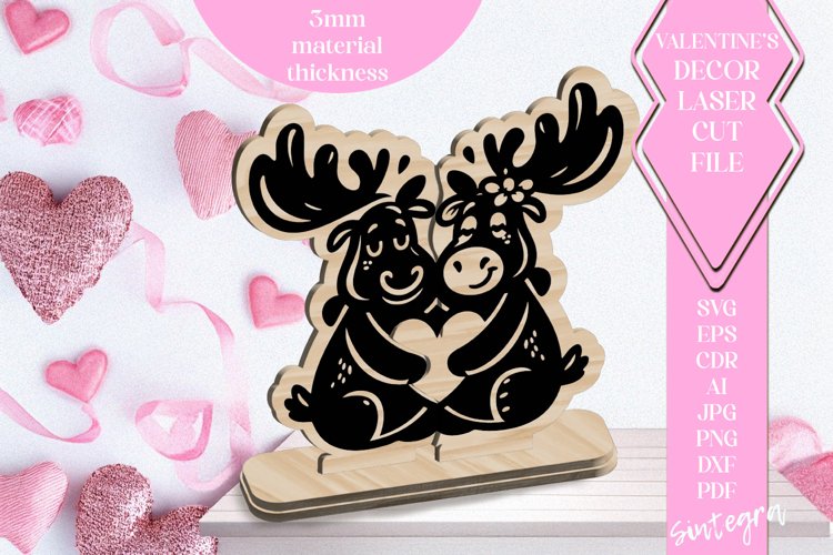 Moose Love Valentine Ornament Laser Cut SVG v1