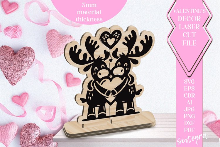 Moose Love Valentine Ornament Laser Cut SVG v6
