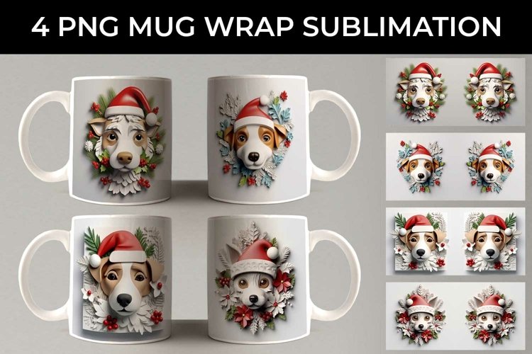 3D Christmas Jack Russell Dog Mug Wrap Sublimation PNG