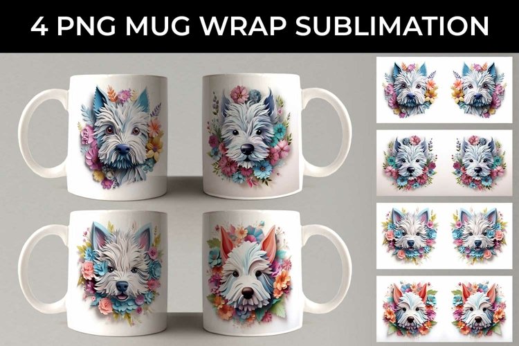 3D Floral Fantasy Westie Mug Sublimation PNG