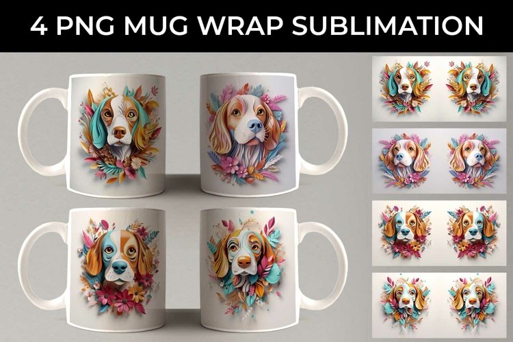 3D Floral Fantasy Beagle Mug Sublimation PNG