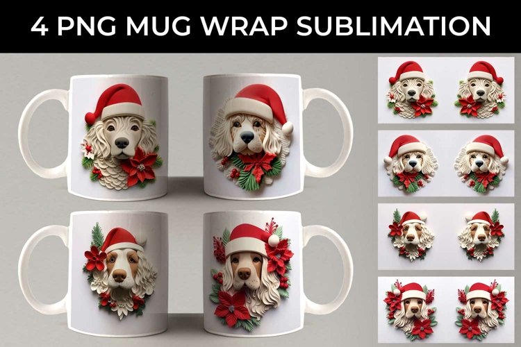 3D Christmas Cocker Spaniel Dog Mug Wrap Sublimation PNG