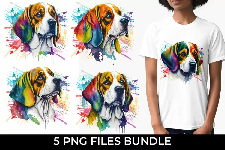 Rainbow Beagle Dog Watercolor PNG