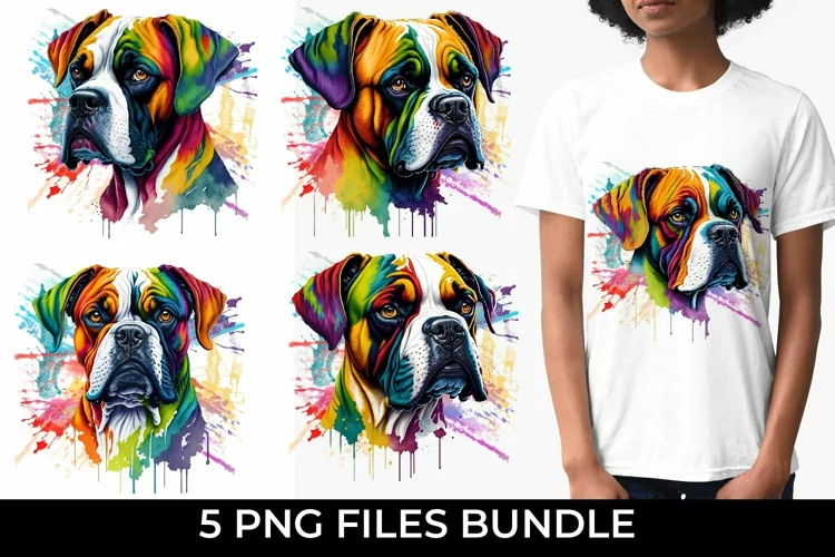 Rainbow Boxer Dog Watercolor PNG