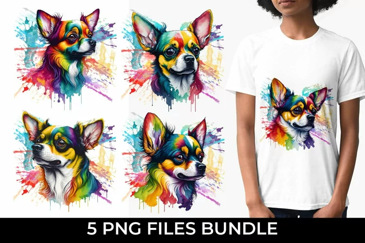 Rainbow Chihuahua Dog Watercolor PNG