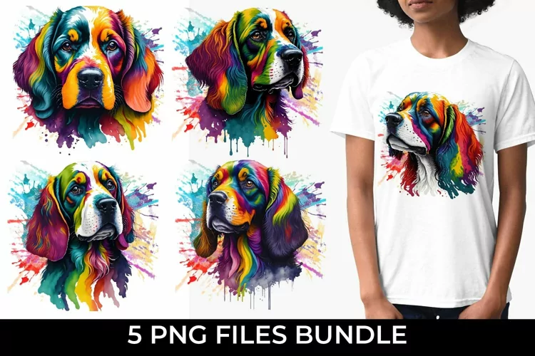 Rainbow Cocker Spaniel Dog Watercolor PNG