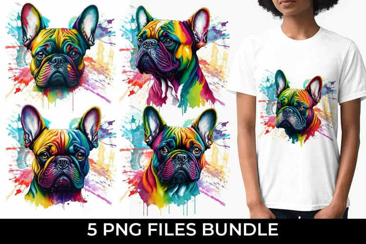 Rainbow French Bulldog Dog Watercolor PNG