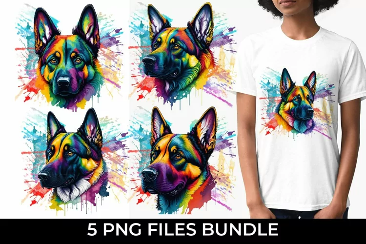 Rainbow German Shepherd Dog Watercolor PNG