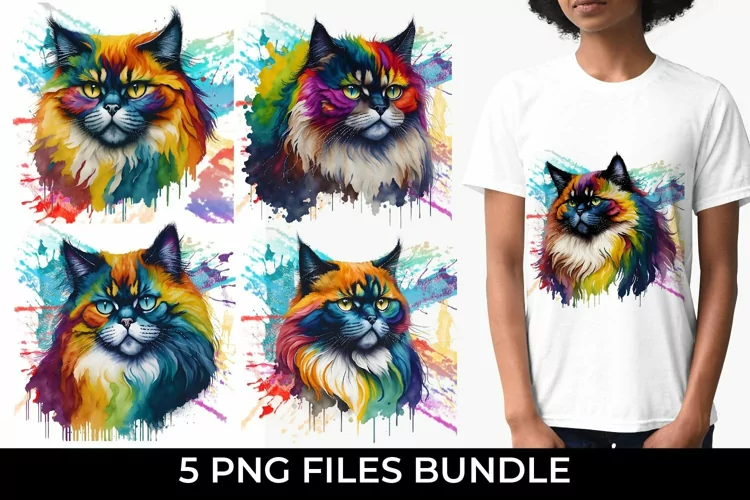 Rainbow Himalayan cat Watercolor PNG