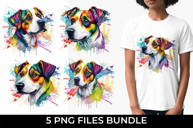 Rainbow Jack Russell Terrier Dog Watercolor PNG