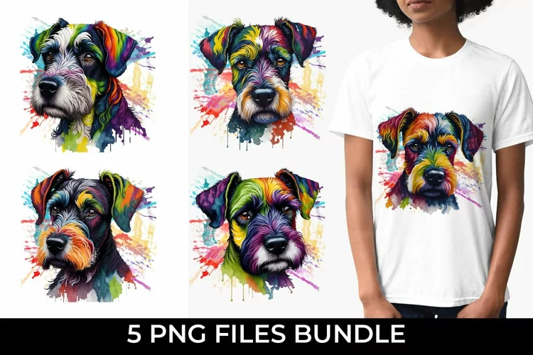 Rainbow Schnauzer Dog Watercolor PNG