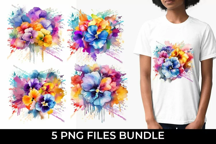 Rainbow Pansy Watercolor PNG Sublimation