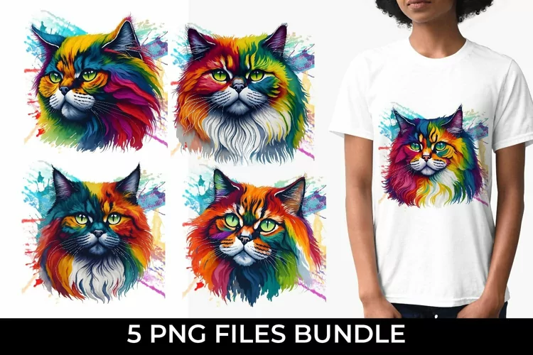 Rainbow Persian cat Watercolor PNG