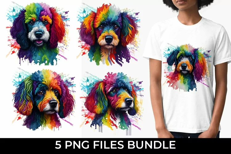 Rainbow Poodle Dog Watercolor PNG