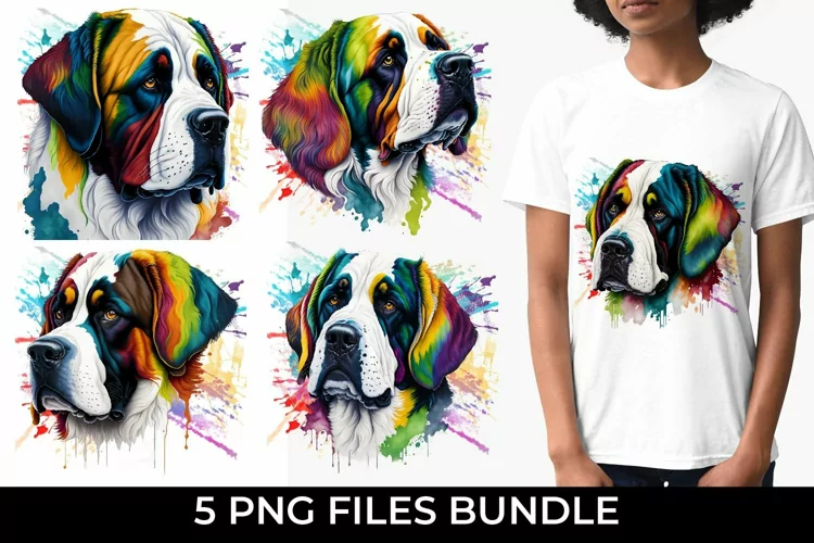 Rainbow Saint Bernard Dog Watercolor PNG