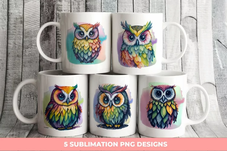 Rainbow Watercolor Owl PNG | Sublimation PNG
