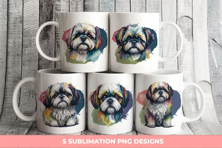 Rainbow Watercolor Shih Tzu Dog PNG | Sublimation PNG