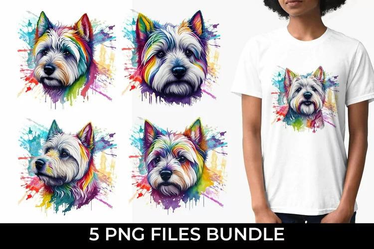 Rainbow Westie Dog Watercolor PNG
