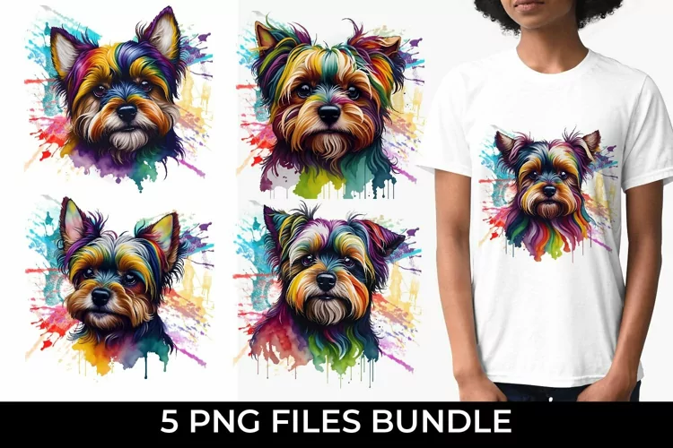 Rainbow Yorkshire Terrier Dog Watercolor PNG