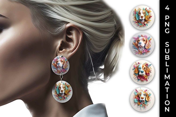 3D Floral Fantasy Beagle Earrings Sublimation PNG