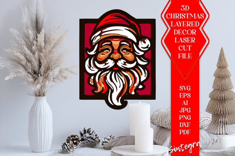 Santa 3D Layered SVG |8 Layer Laser Cut Christmas Design V1