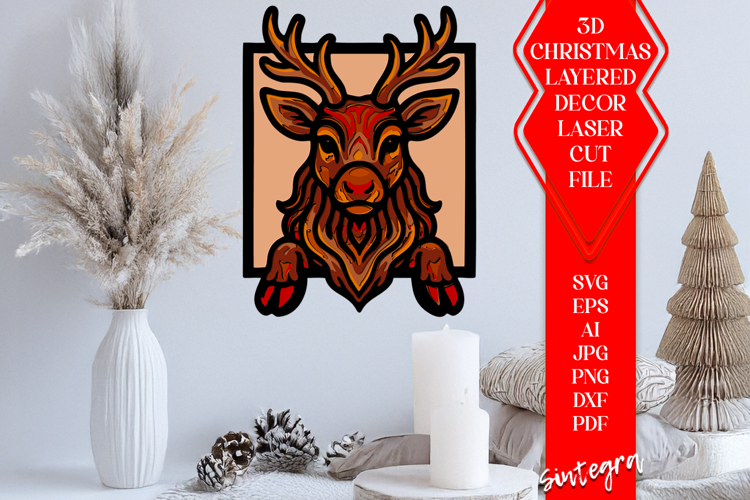 Santas Reindeer 3D Layered SVG| 9 Layer Laser Cut Christmas