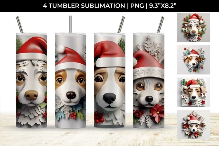 3D Christmas Jack Russell Dog Tumbler Wrap 20 oz Sublimation