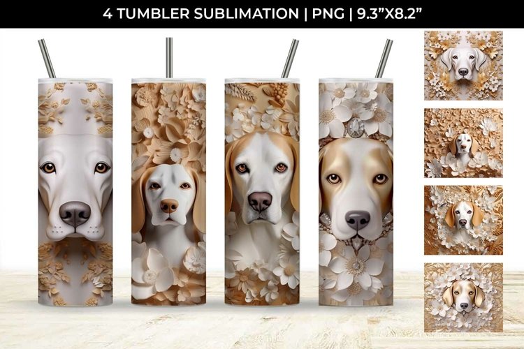 3D white Floral Beagle Dog Tumbler Wrap 20 oz Sublimation