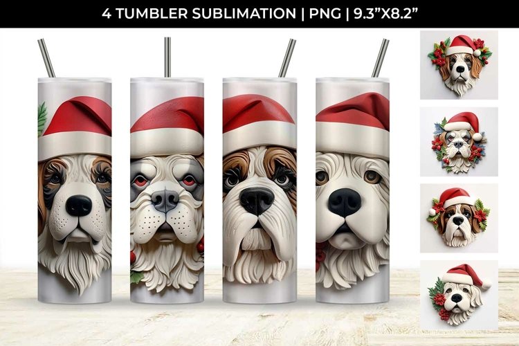 3D Christmas Saint Bernard Dog Tumbler Wrap 20 oz PNG