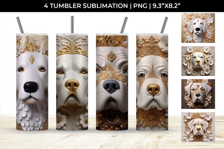 3D white Floral Saint Bernard Dog Tumbler Wrap 20 oz
