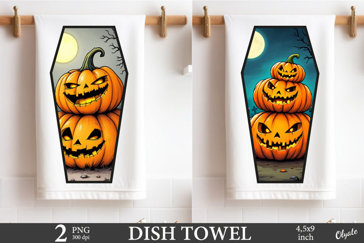 Coffin Dish Towel PNG. Pumpkin Dish Towel Sublimation PNG