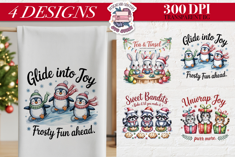 Christmas Cute Animals Clipart PNG Sublimation 4 Design