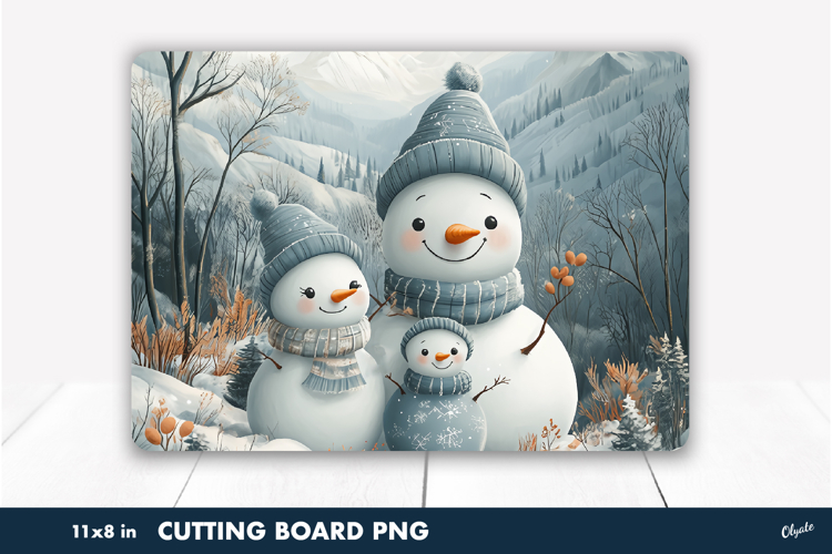 Cute Family Snowman PNG. Kitchen Cutting Board