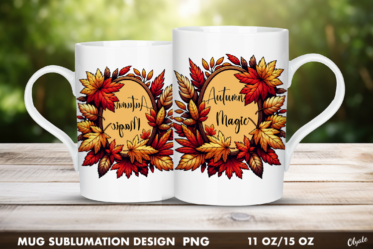 Autumn Mug Wrap. Fall Frame Sublimation PNG