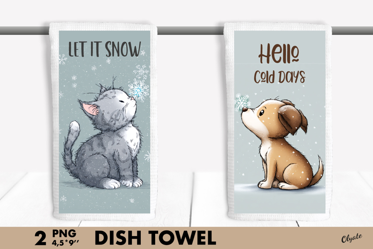 Winter Animal Dish Towel PNG. Cute Animal Sublimation