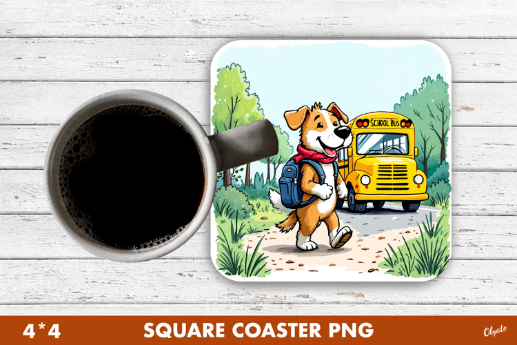 Back to School Coaster PNG. Cheerful Dog Sublimation
