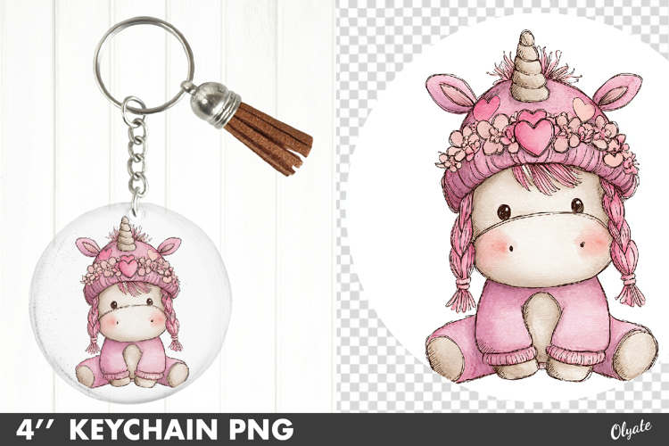 Valentine Keychain PNG, Cute Unicorn Sublimation PNG