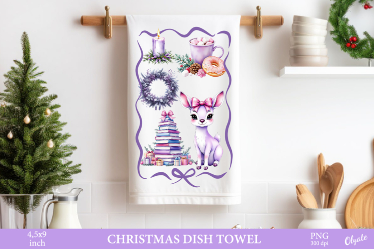 Christmas Frame Dish Towel. Watercolor Christmas PNG