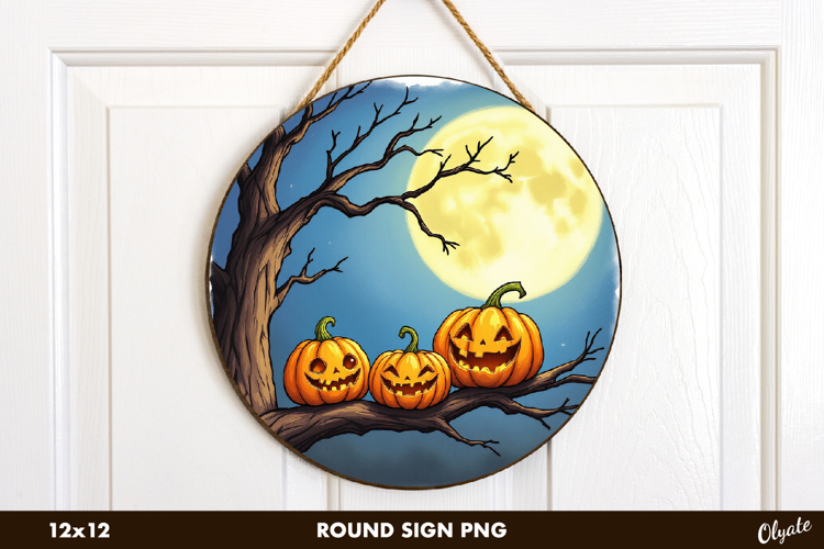 Cute Pumpkin Halloween Round Sign Sublimation PNG