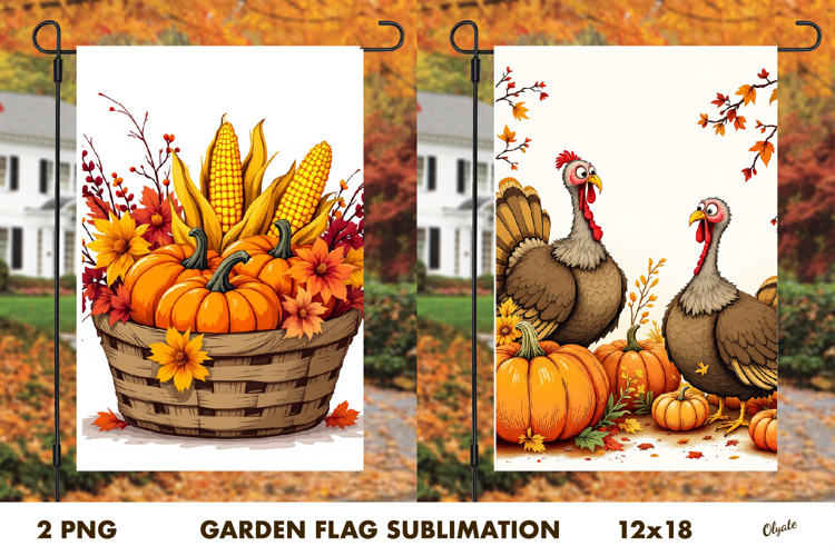 Thanksgiving Day Garden Flag PNG. Farmhouse Garden Flag