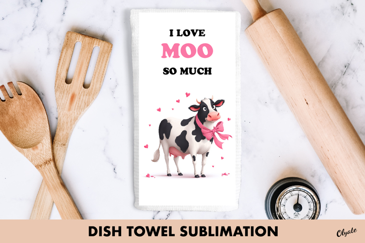 Funny Cow Dish Towel PNG, Valentine Cow Sublimation PNG