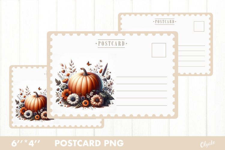 Autumn Card PNG. Vintage Pumpkin Postcard PNG