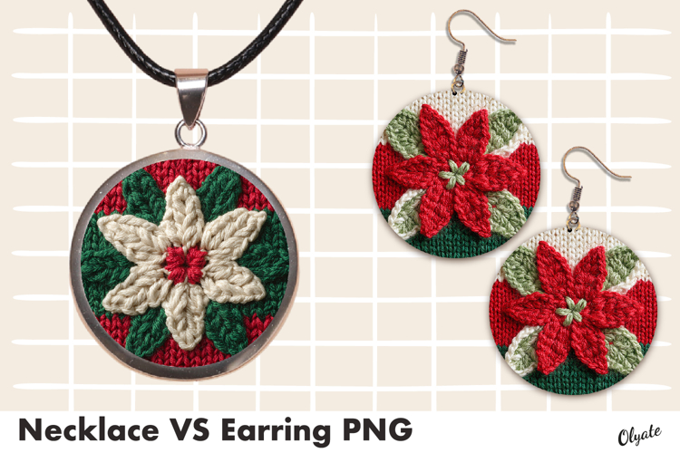 Knitting Jewelry, Earring Christmas, Pendant Sublimation PNG