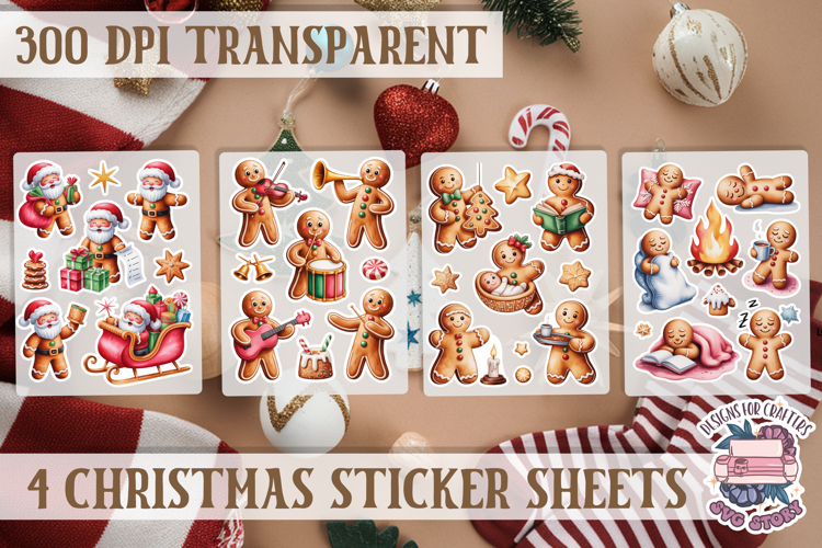 Christmas Gingerbread mans Watercolor Sticker Sheet Winter
