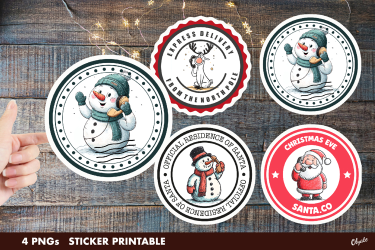 Christmas Stamp Stickers PNG. Christmas Round Sticker PNG
