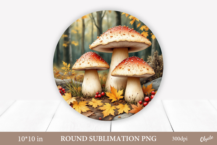 Mushrooms Sublimation, Autumn Forest Round Sign PNG