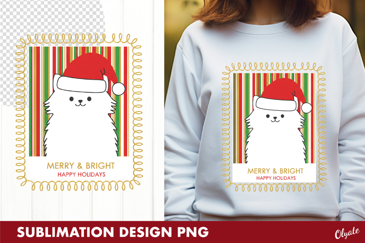 Christmas Cat Sublimation PNG, Tshirt Postage Stamp PNG